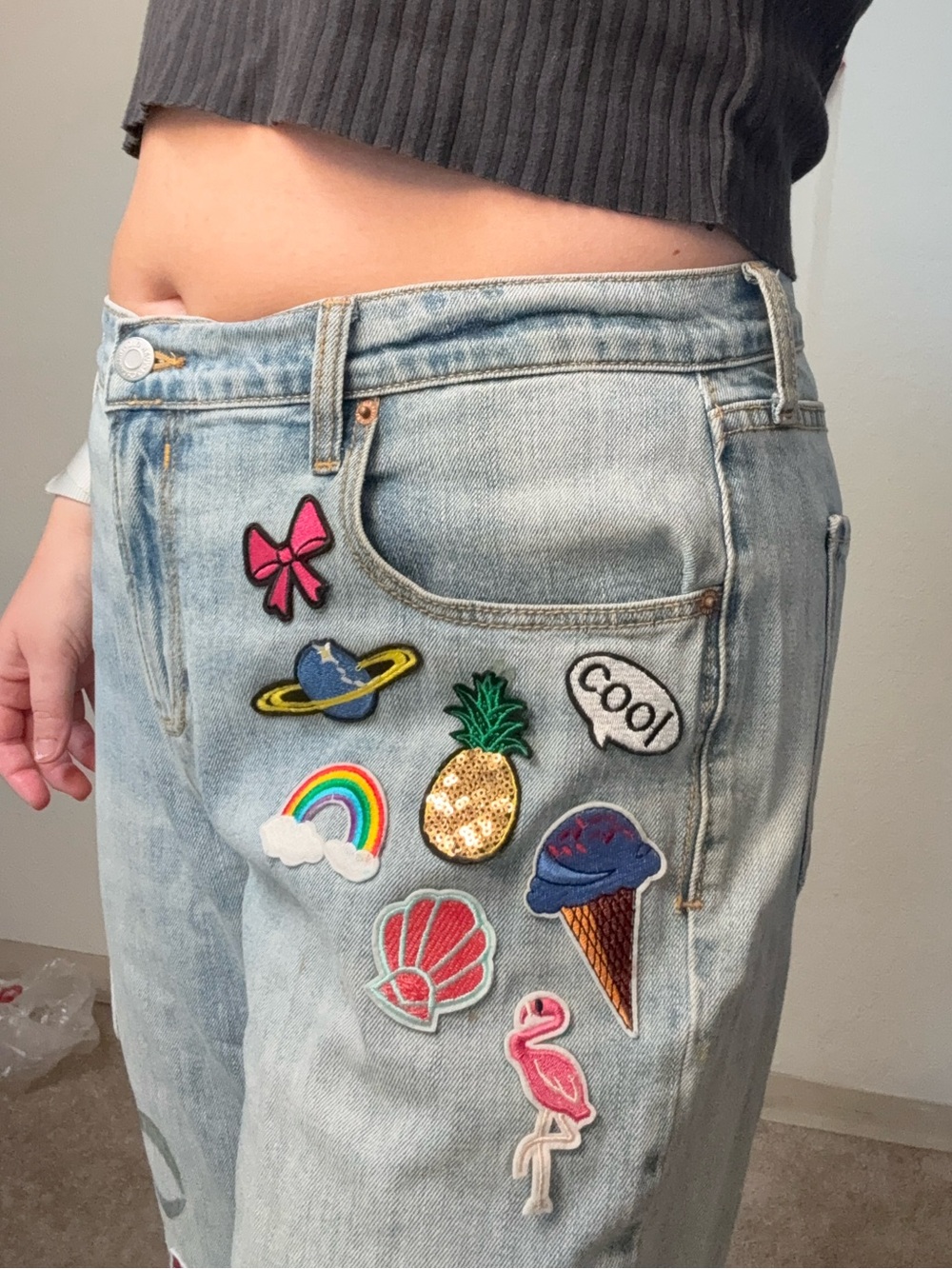 Old Navy Light Wash Patchwork Women's Jeans Custom - Picture 3 of 10